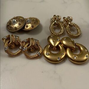 bundle of 4 sets of earrings.  Elegant Gold and Rhinestone